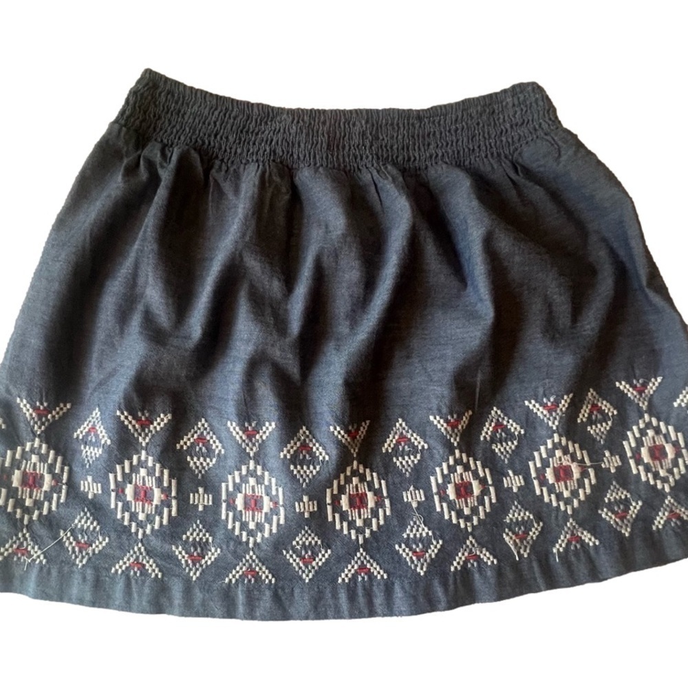 American Eagle Outfitters Embroidered Chambray Mini Skirt Elastic Waist S/P - Picture 5 of 11